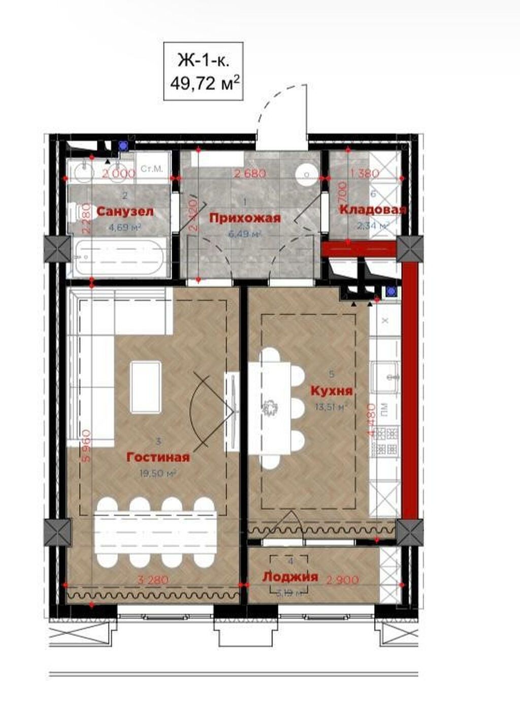 1 комната, 49 м², Ала-Арча ТРЦ Элитка, 2 этаж, ПСО (под самоотделку): фото 5