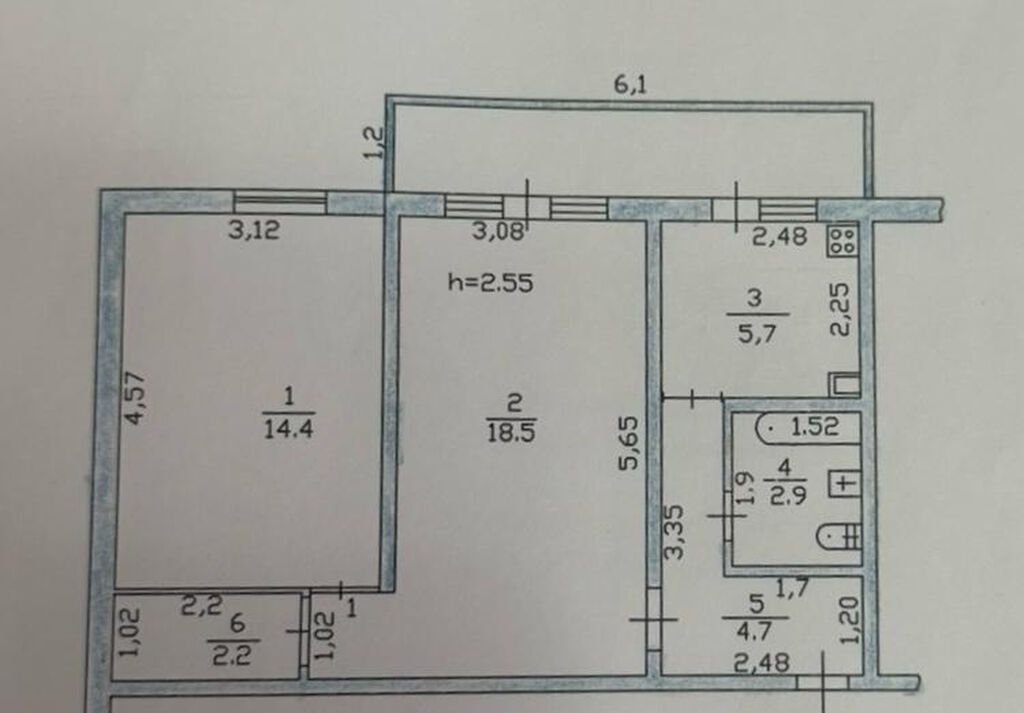2 комнаты, 48 м², Городок строителей 104 серия, 3 этаж: фото 5