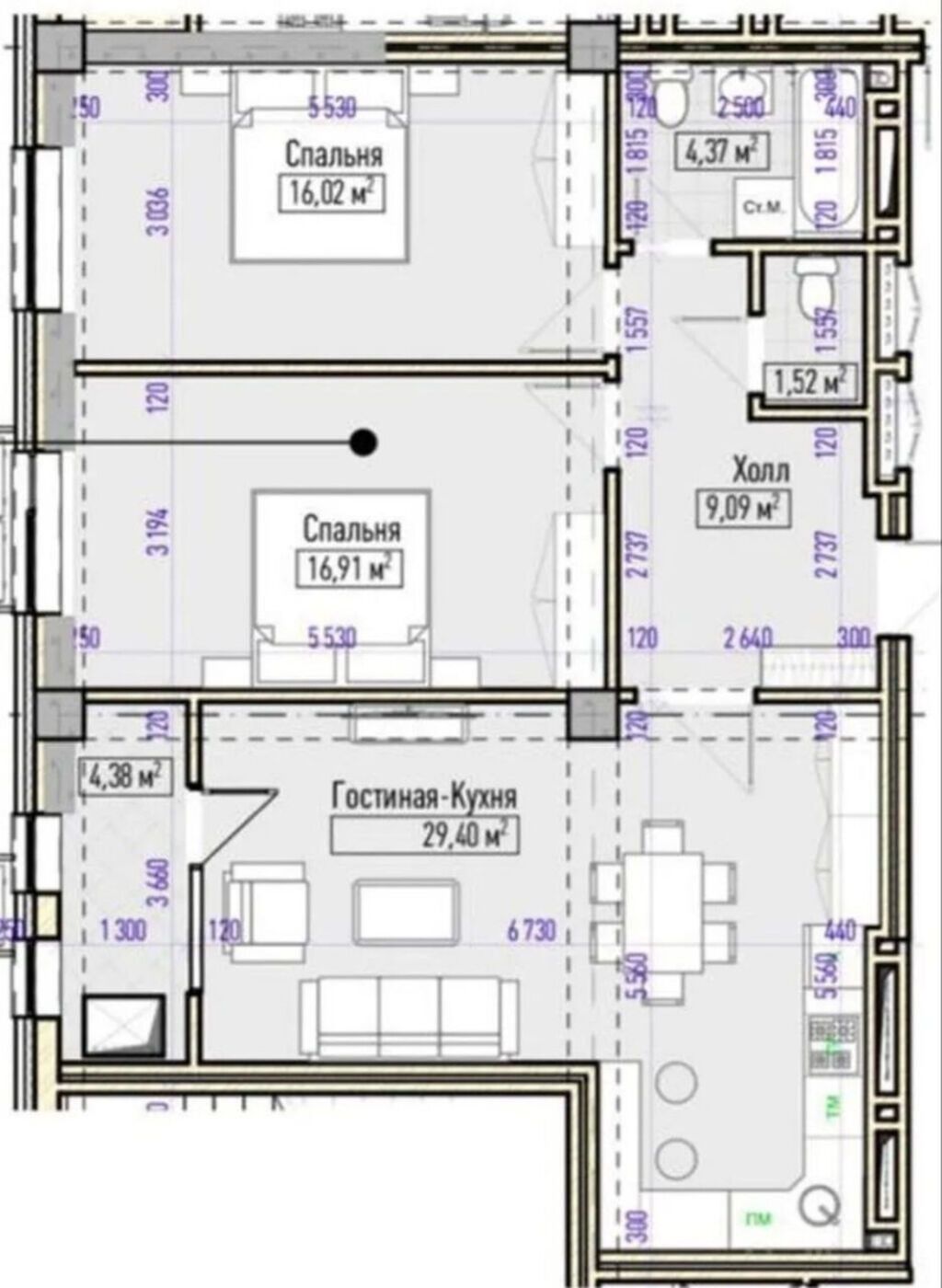 3 комнаты, 82 м², Технопарк Элитка, 14 этаж, Евроремонт: фото 6