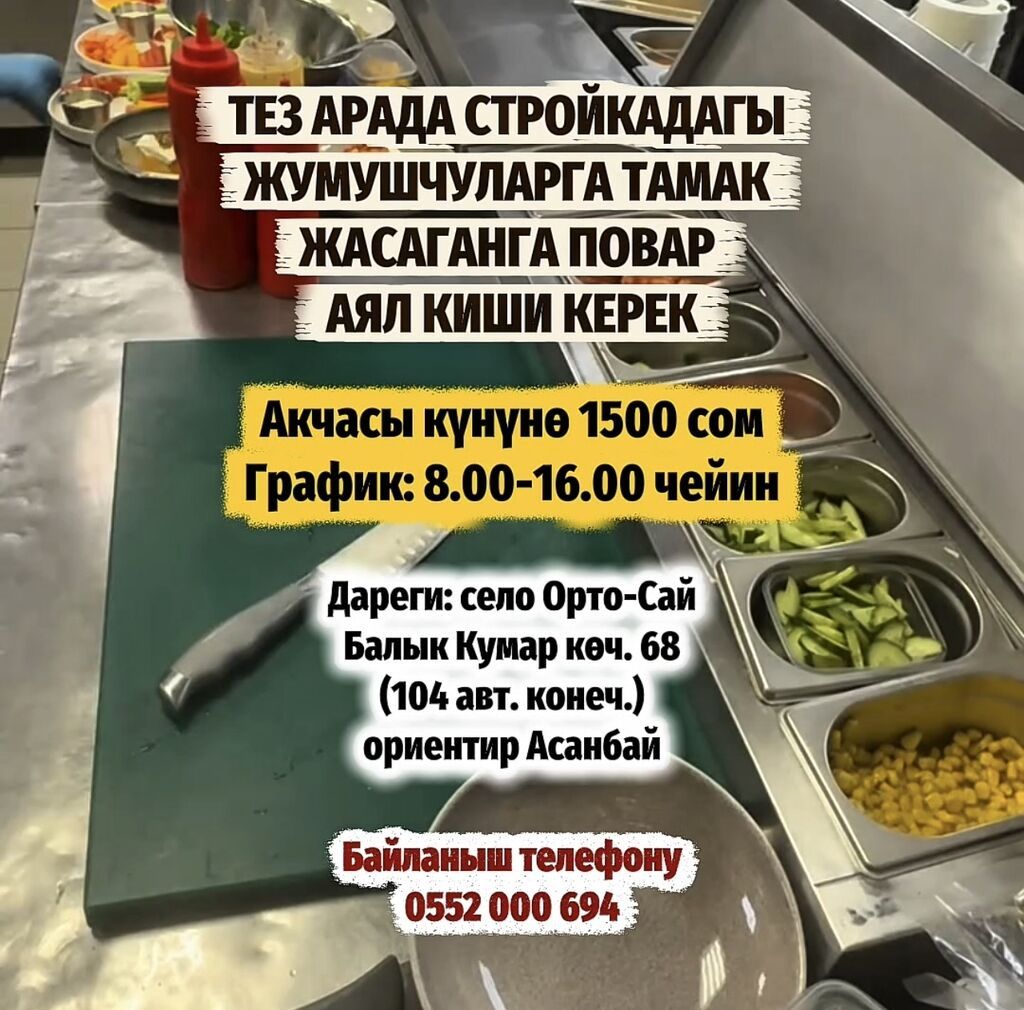 ТЕЗ АРАДА СТРОЙКАДАГЫ ЖУМУШЧУЛАРГА ТАМАК ЖАСАГАНГА ПОВАР АЯЛ КИШИ