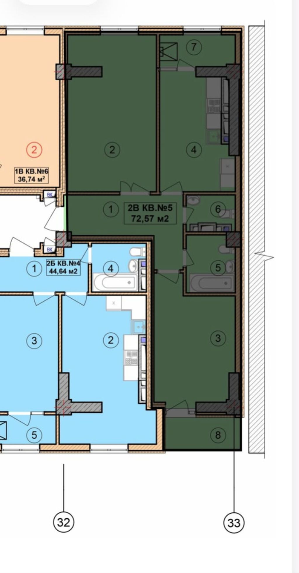 2 комнаты, 72 м², Асанбай мкр Элитка, 11 этаж, ПСО (под самоотделку): фото 5