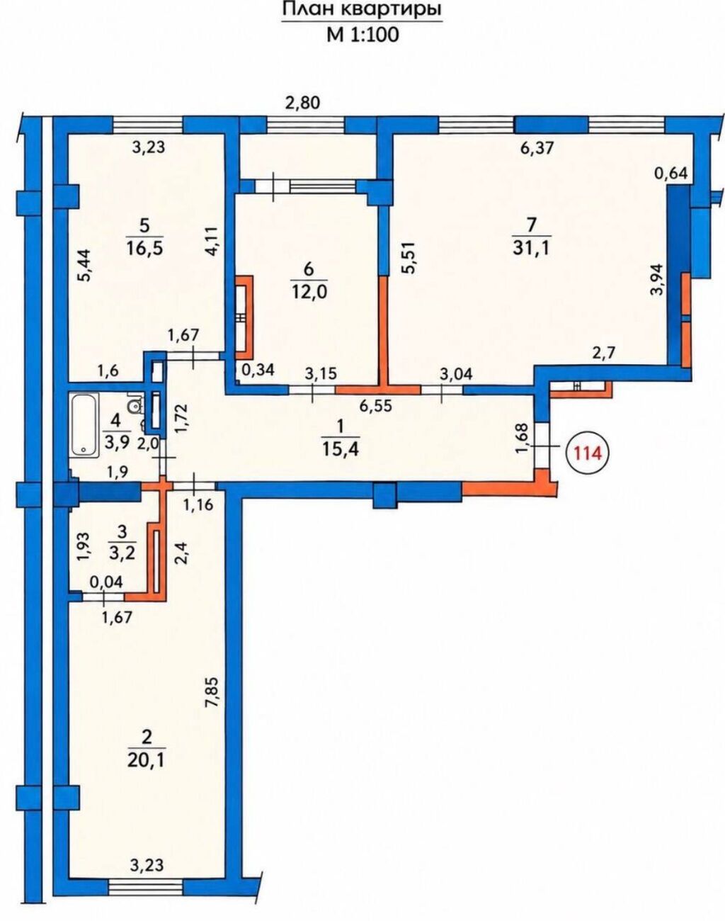 3 комнаты, 130 м², Средний Джал Элитка, 11 этаж, Свежий ремонт: фото 7