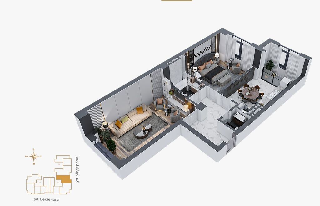 2 комнаты, 82 м², Элитка, 12 этаж, ПСО (под самоотделку): фото 2