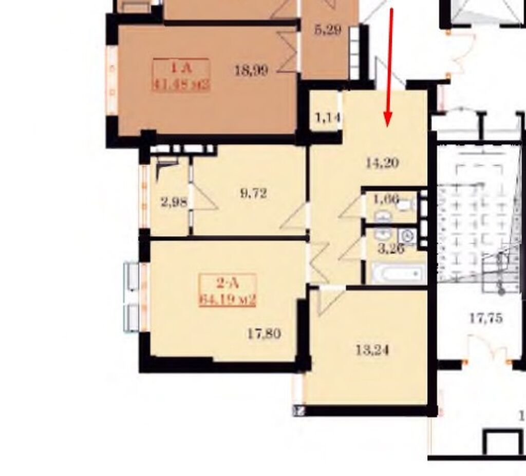 2 комнаты, 65 м², Джал-15 Элитка, 11 этаж, ПСО (под самоотделку): фото 3