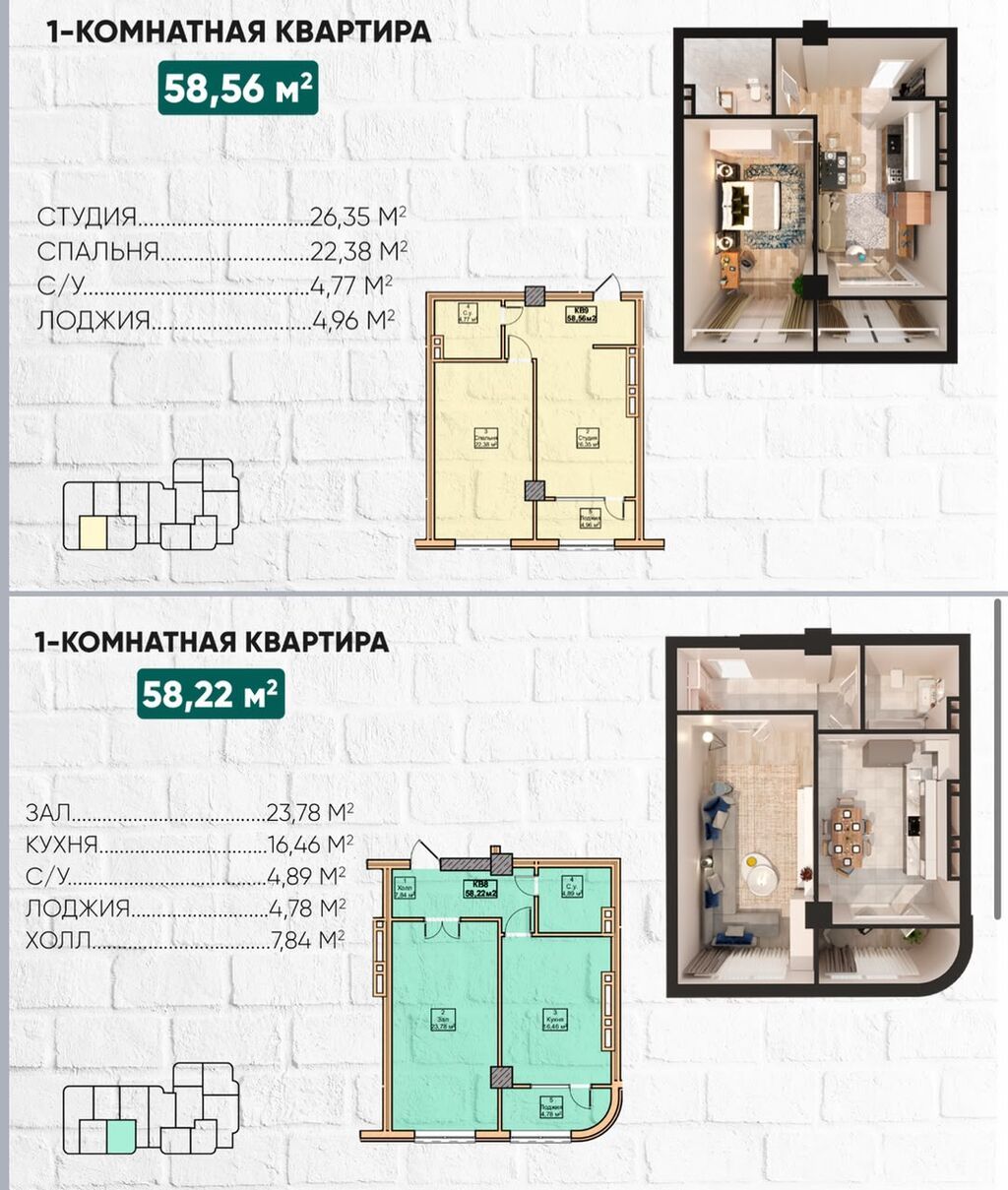 1 комната, 58 м², Нижний Джал (Джал-23) Элитка, 2 этаж, ПСО (под самоотделку): фото 4