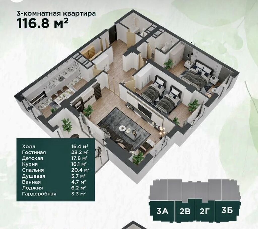 3 комнаты, 117 м², Южная Магистраль Элитка, 18 этаж, ПСО (под самоотделку): фото 7