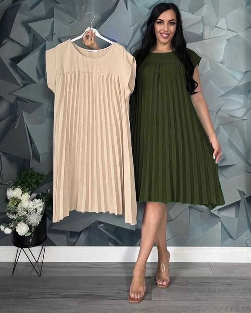 Haljine: 4XL (EU 48), 5XL (EU 50), 6XL (EU 52), bоја - Zelena, Oversize, Kratkih rukava