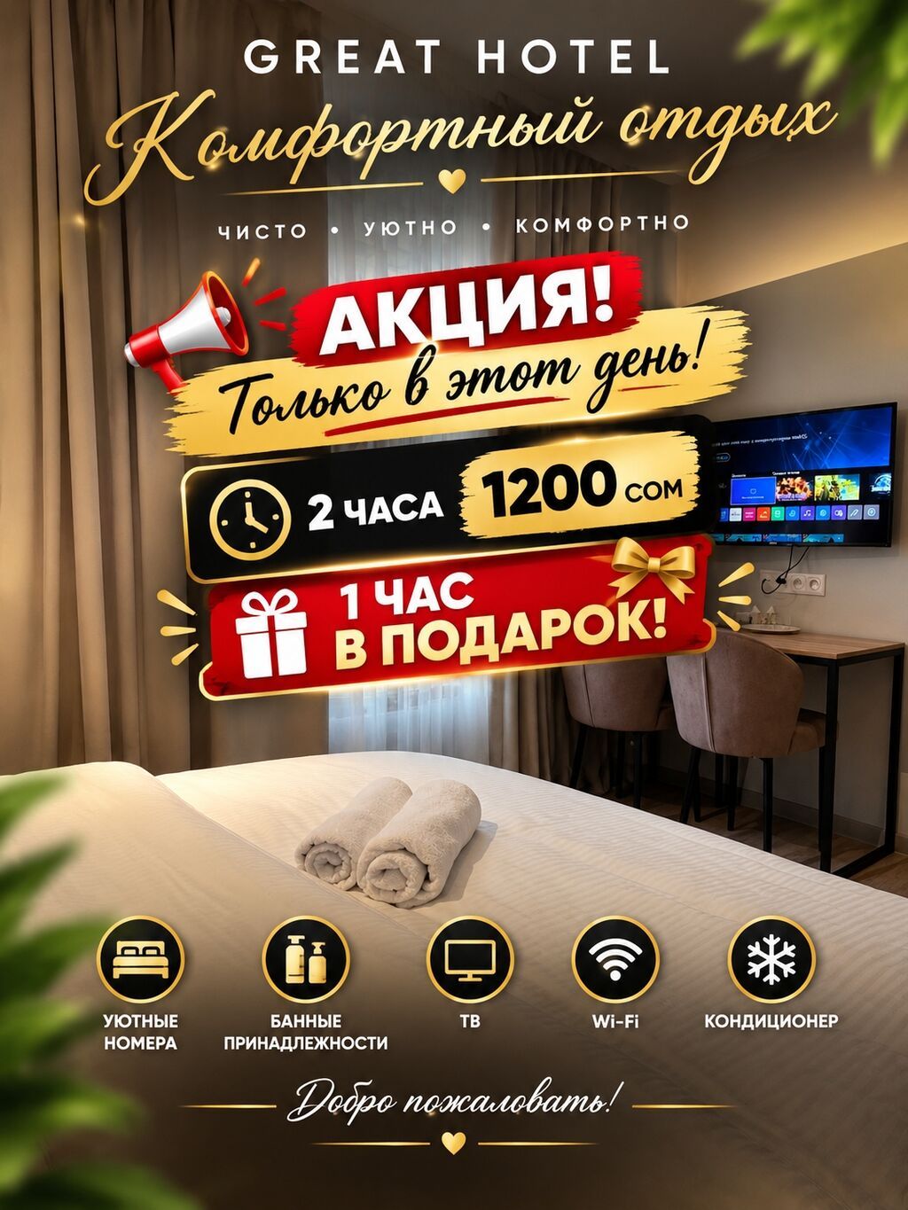 1 комната, АУЦА, Душевая кабина, Постельное белье, Кондиционер, фото 1