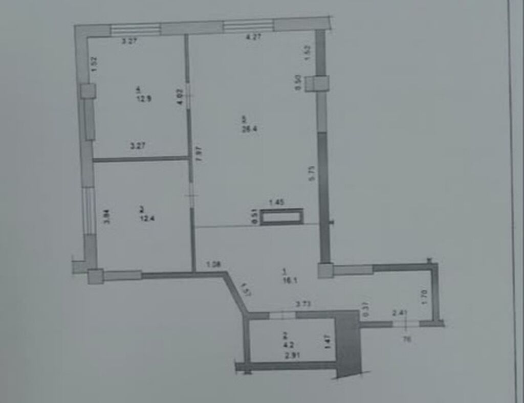 3 комнаты, 76 м², Бишкек Парк ТРЦ Элитка, 14 этаж, ПСО (под самоотделку): фото 2