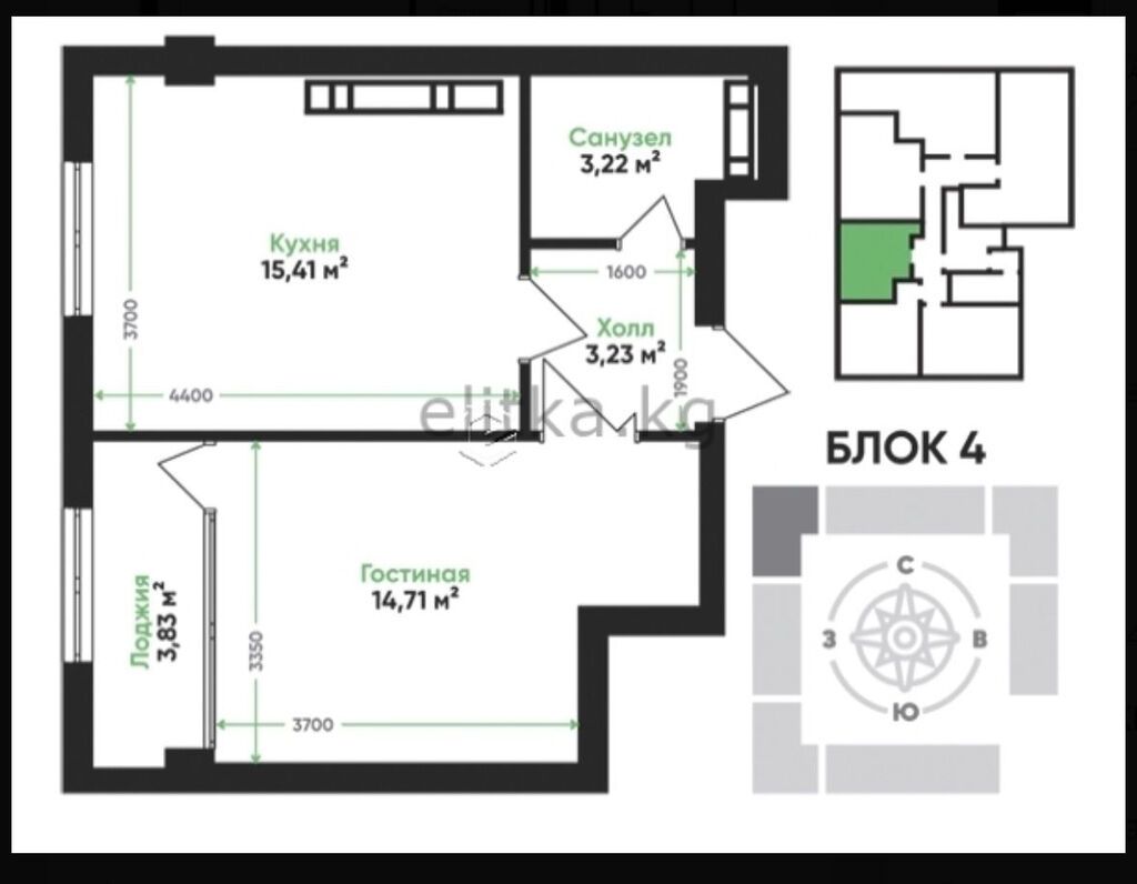1 комната, 41 м², АЮ Гранд Элитка, 11 этаж, ПСО (под самоотделку): фото 2