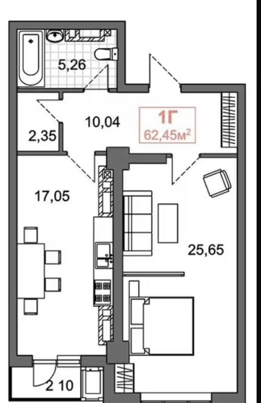 Продаётся 1-комнатная квартира площадью 62,45 м² в современном: фото 2