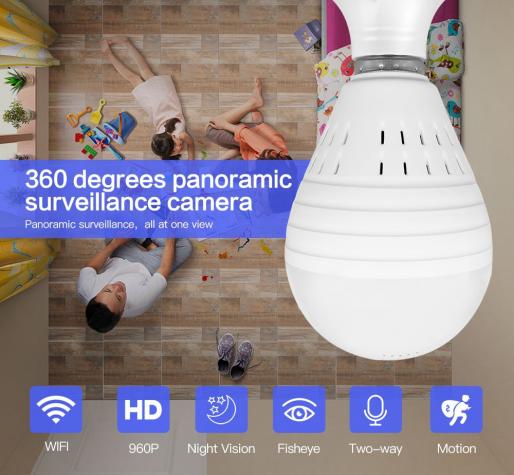 Bulb Lamp Wireless IP Camera Wifi 960P Panoramic FishEye Home Security CCTV Camera 1