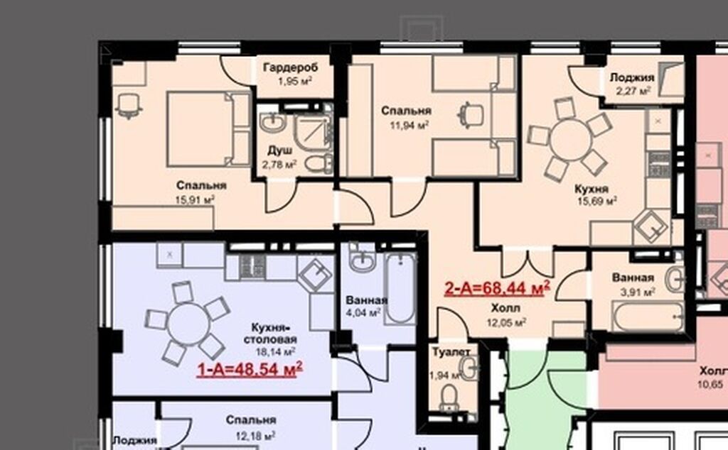 2 комнаты, 69 м², Кок-Жар мкр Элитка, 12 этаж, ПСО (под самоотделку): фото 4