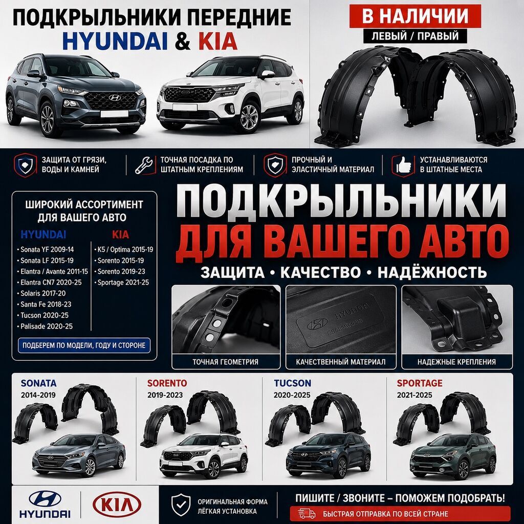 Подкрыльники Hyundai & Kia в наличии! Предлагаем передние: фото 1