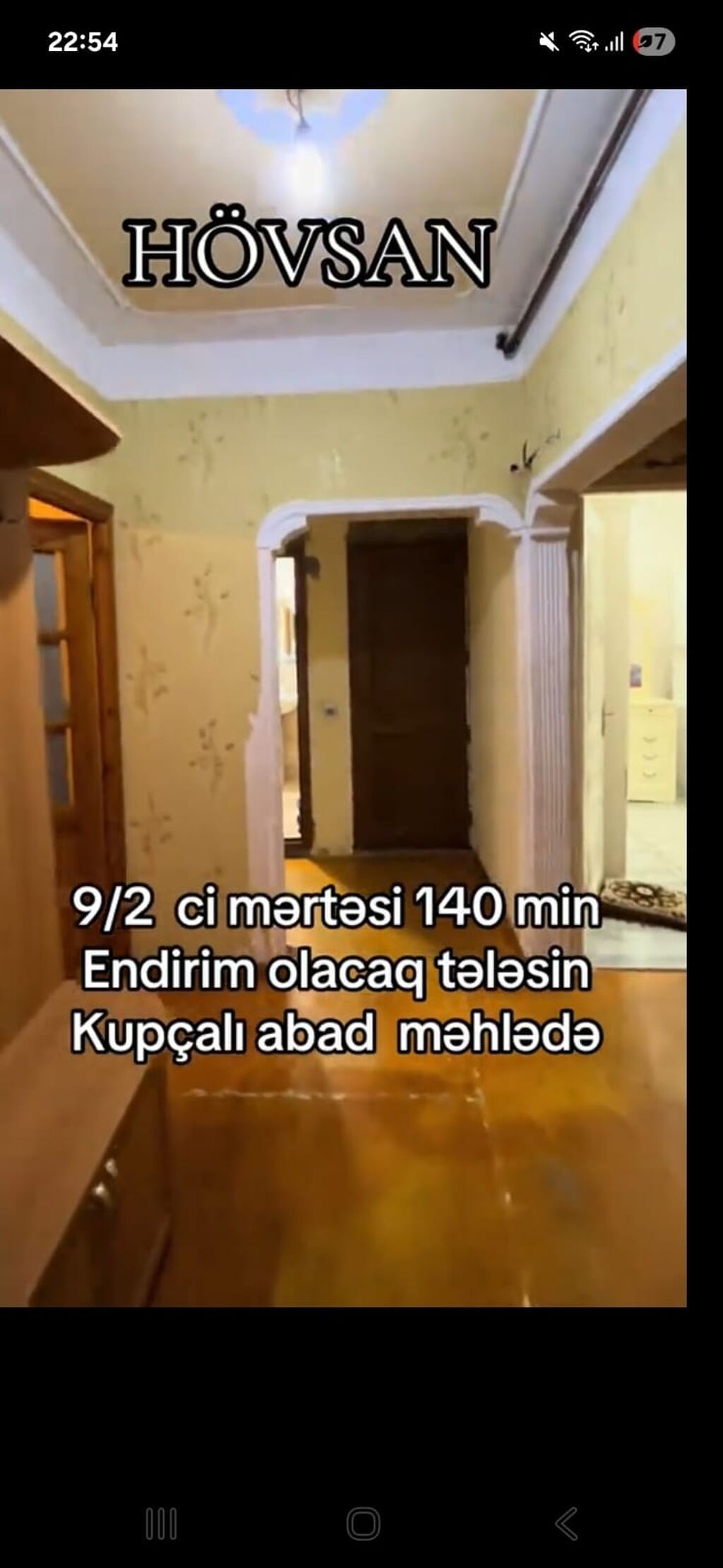 Hovsan qəsəbəsi 9 mərtəbənin 2 ci mərtəbəsi.təmir ortadan yaxşıdı