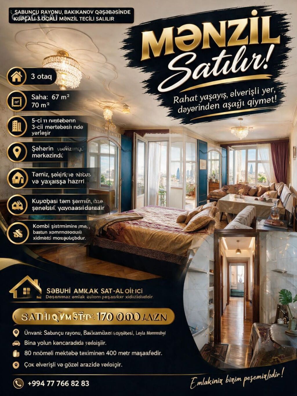 Tecili kupcali 3 otaqli bina evi satilir Sabuncu rayonu Bakıxanov