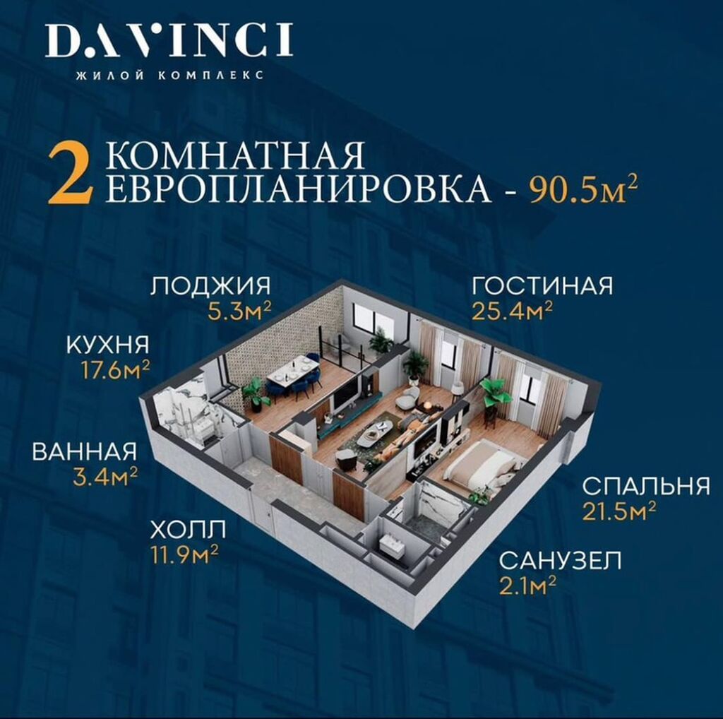 2 комнаты, 90 м², Асанбай мкр Элитка, 10 этаж, ПСО (под самоотделку)