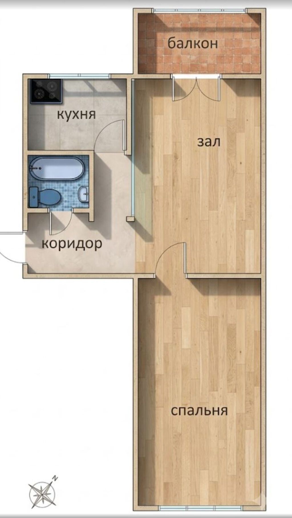 2 комнаты, 44 м², Политех 4 этаж, Косметический ремонт: фото 1