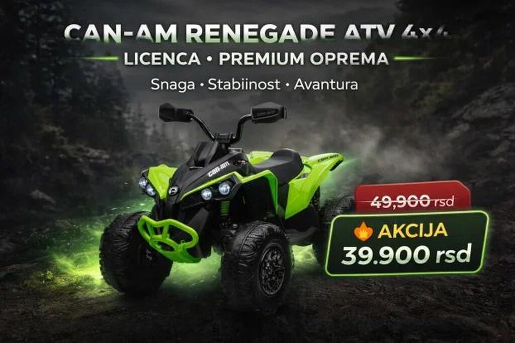 Dečiji električni automobili: CAN-AM RENEGADE ATV 4x4 – licencirani dečji električni kvad sa premium