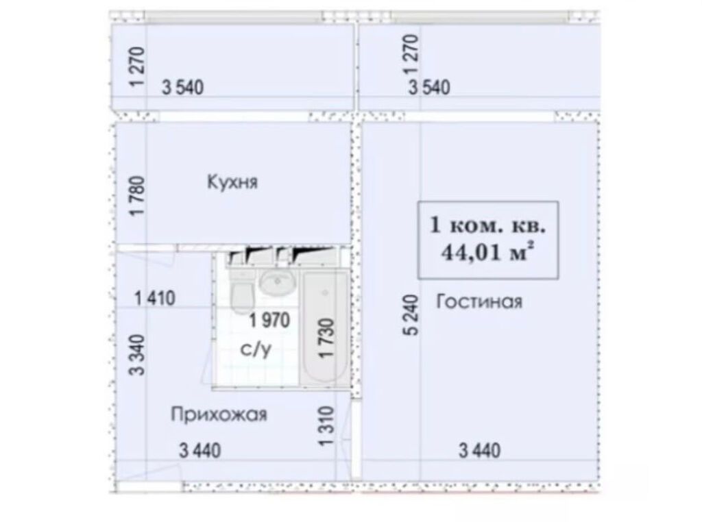 1 комната, 52 м², Джал-15 5 этаж, ПСО (под самоотделку): фото 3