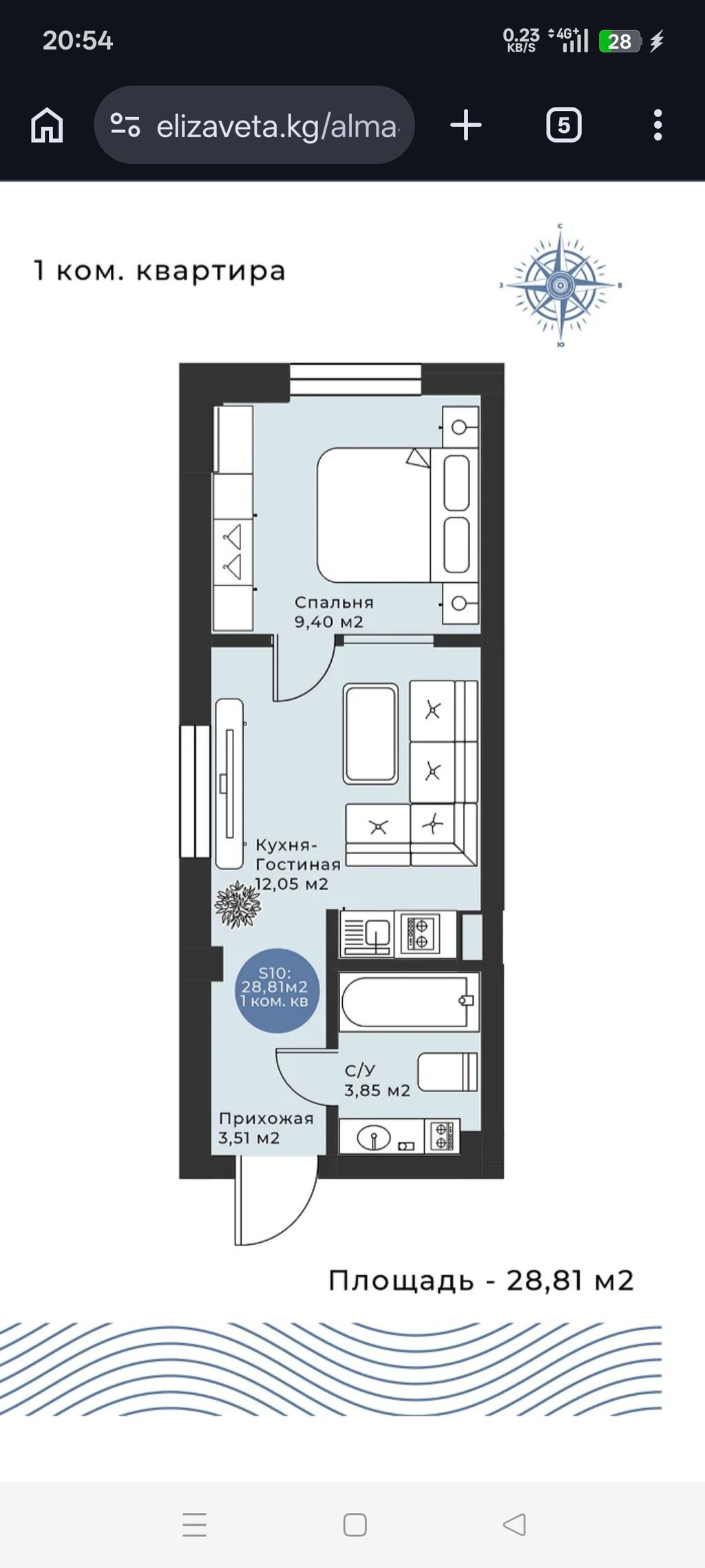1 комната, 28 м², Элитка, 1 этаж, Евроремонт: фото 3