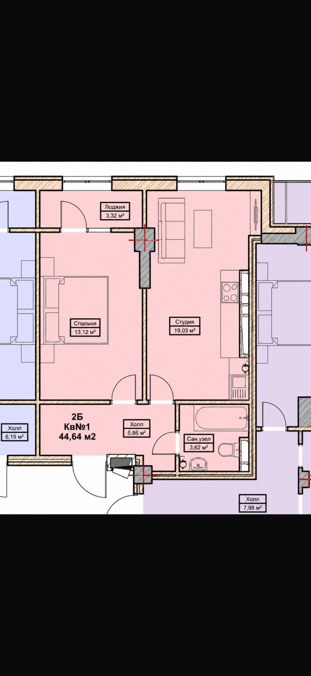 2 комнаты, 45 м², Асанбай мкр Элитка, 9 этаж, Дизайнерский ремонт: фото 7