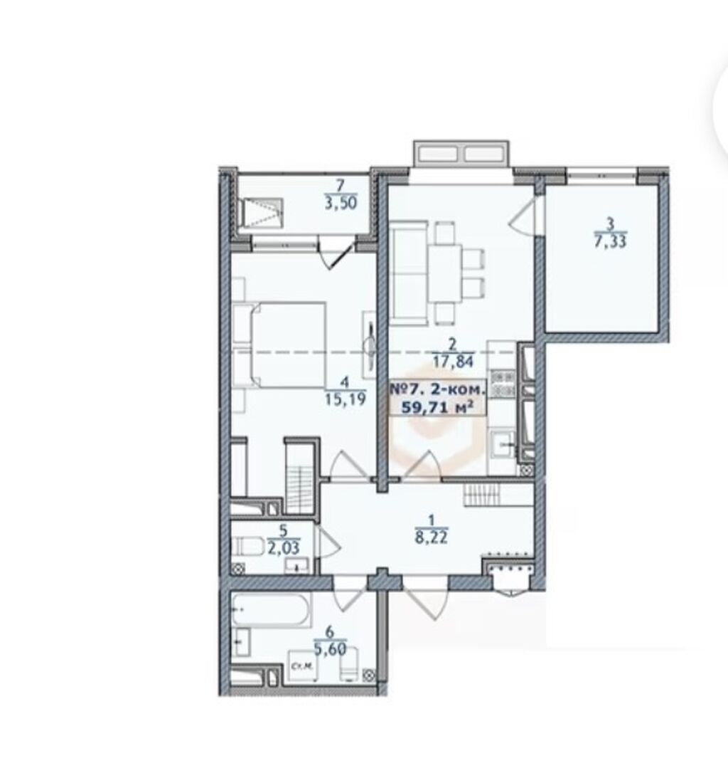 2 комнаты, 60 м², Улан мкр Элитка, 6 этаж, ПСО (под самоотделку): фото 6