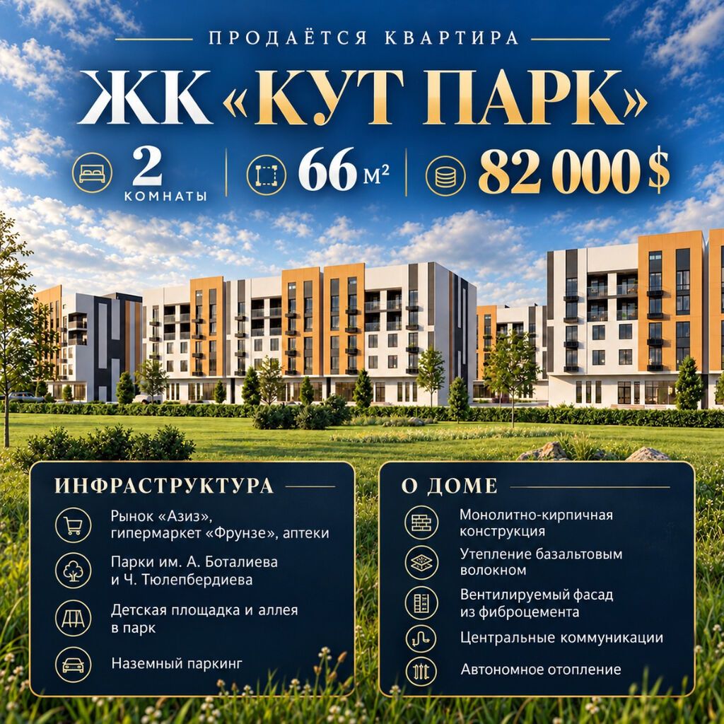 Продаётся просторная 2-комнатная квартира площадью 66 м² в жилом: фото 1