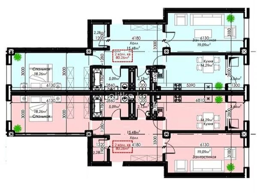 2 комнаты, 80 м², Тунгуч мкр Элитка, 4 этаж, ПСО (под самоотделку): фото 2