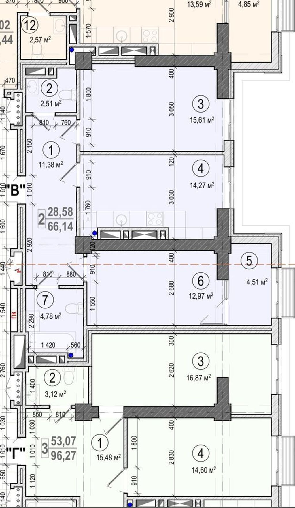 2 комнаты, 68 м², Асанбай мкр Элитка, 9 этаж, ПСО (под самоотделку): фото 6