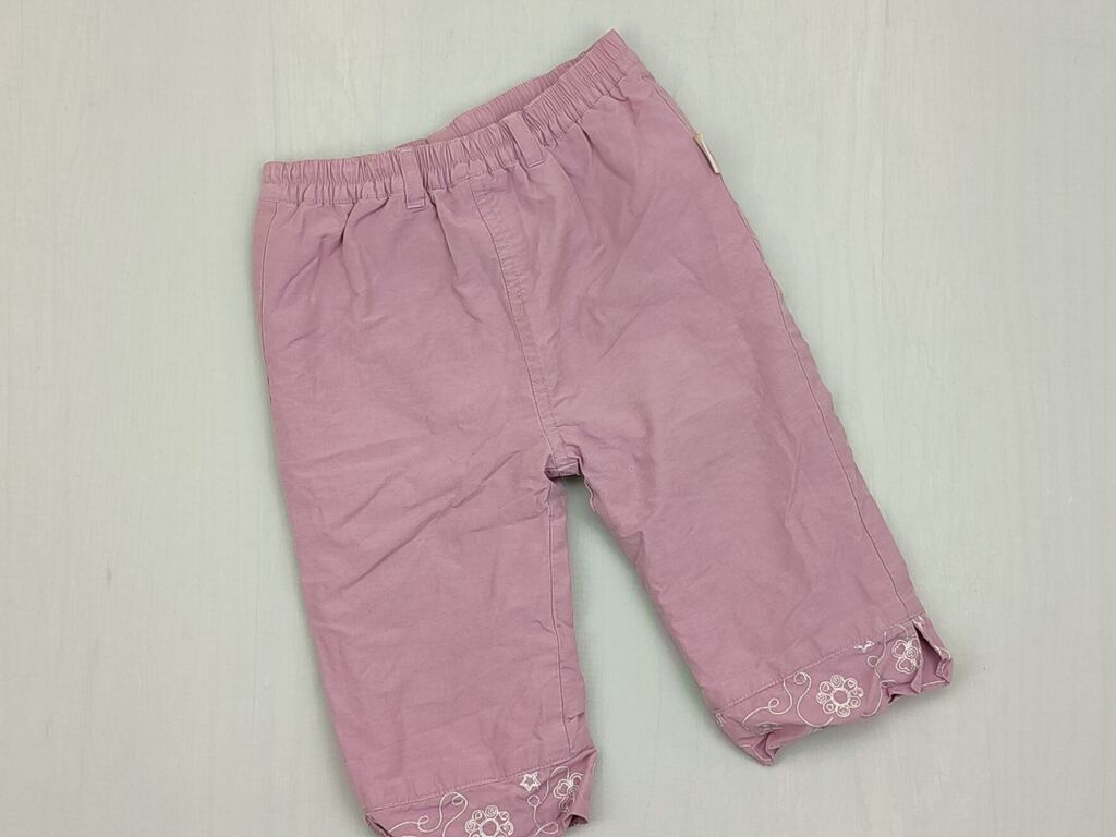 Spodnie: Spodnie 6-9 m, wzrost - 74 cm., stan - Dobry, wzór - Jednolity kolor, kolor - Różowy — 1