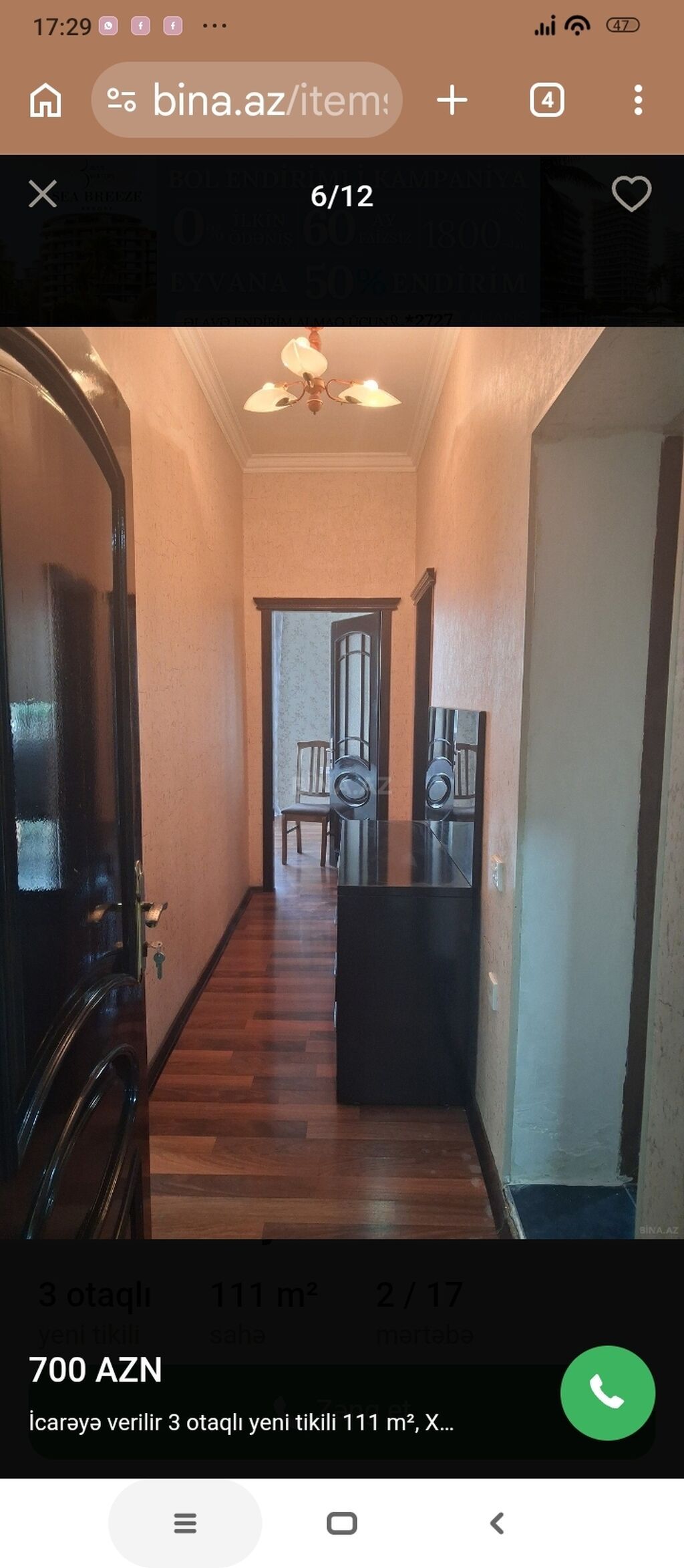 İcarə üçün mənzil – 3 otaqlı, 111 m², yeni tikili, 2/17 mərtəbə.MƏNZİL