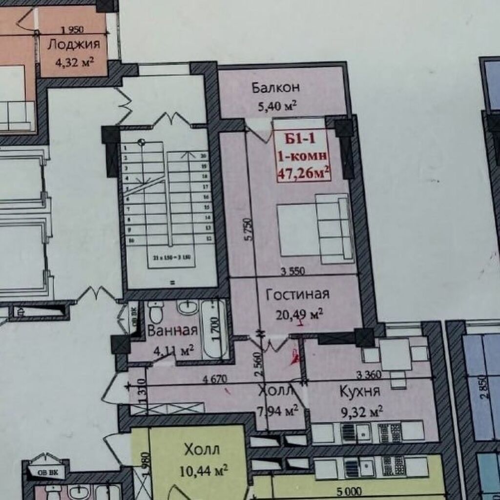 1 комната, 49 м², Филармония Элитка, 11 этаж, ПСО (под самоотделку): фото 3