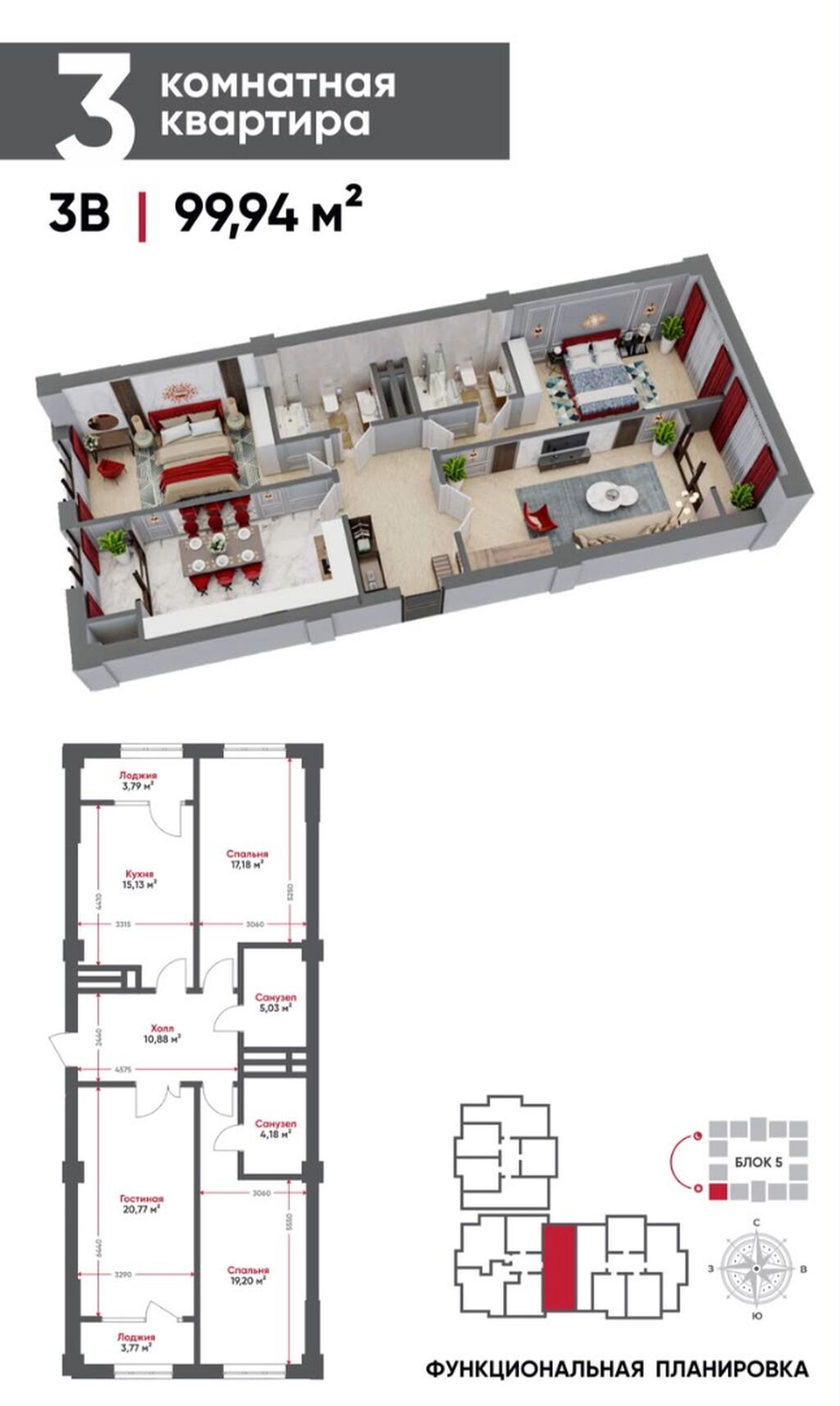 3 комнаты, 100 м², ул. Горького / Алматинка Элитка, 11 этаж, ПСО (под самоотделку): фото 3