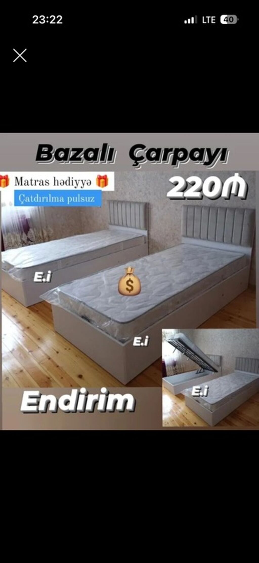 Bazalı çarpayı – endirim! - Ölçü: tək nəfərlik model - Bazalı