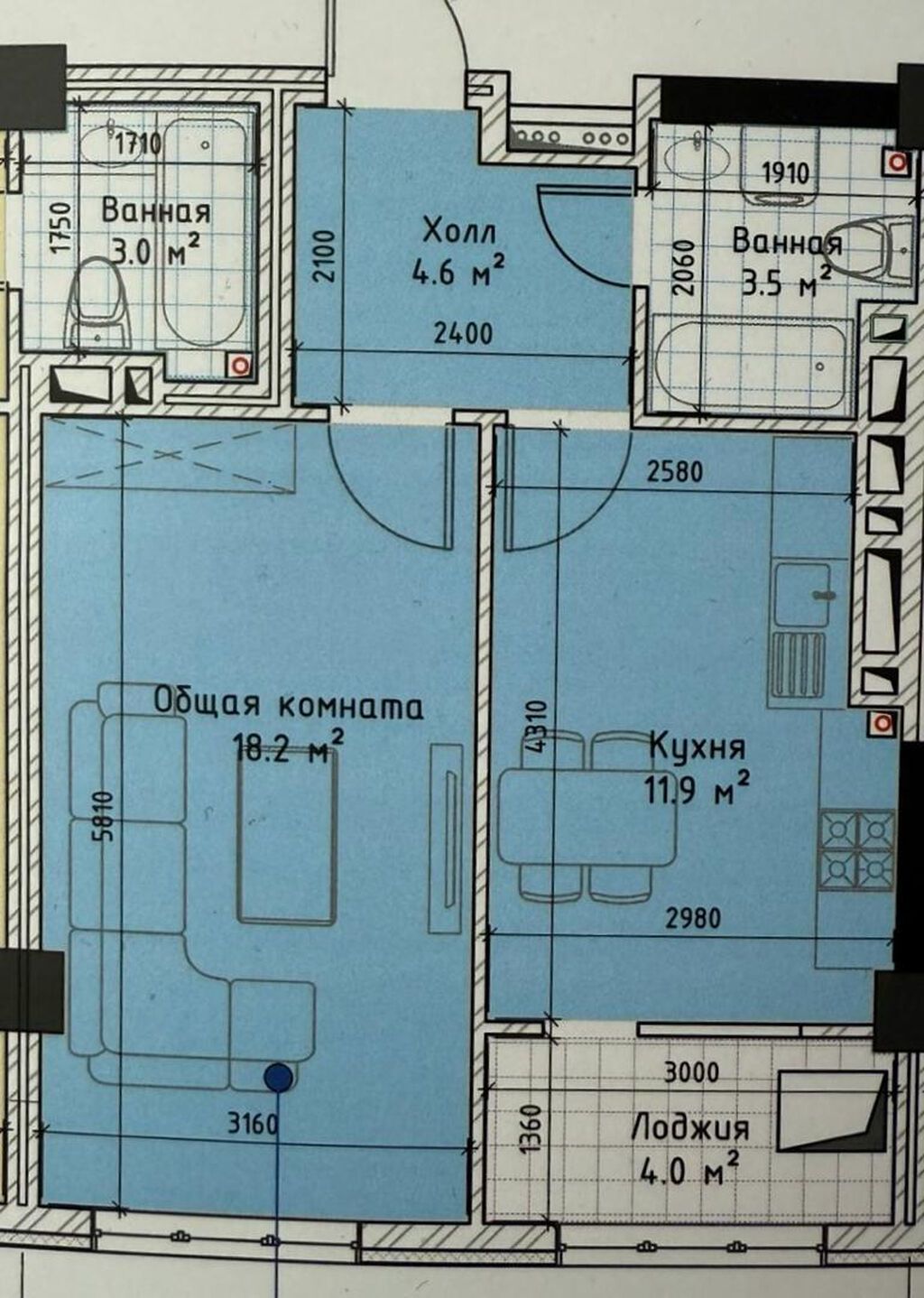 2 комнаты, 42 м², Технопарк Элитка, 3 этаж, ПСО (под самоотделку): фото 2
