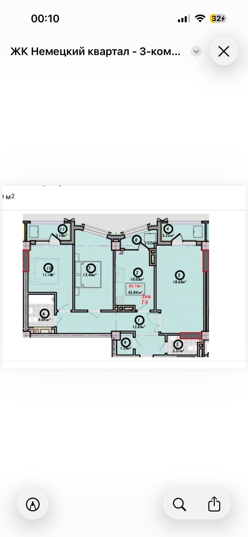 3 комнаты, 81 м², Асанбай мкр Элитка, 12 этаж, ПСО (под самоотделку): фото 3