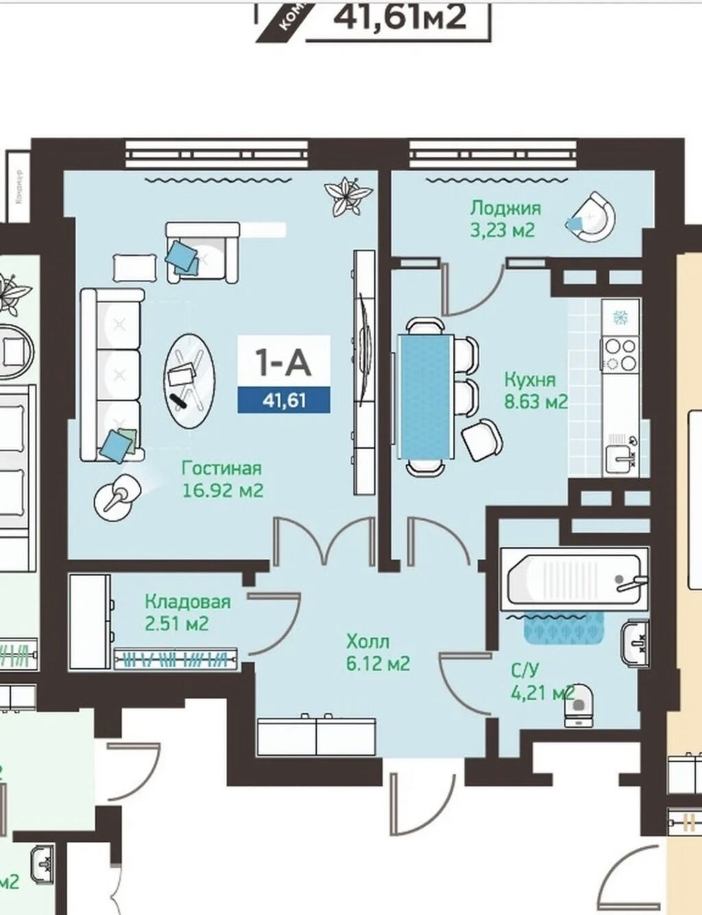 Продам 1-комнатную квартиру в ЖК Ихлас, 42 м²: фото 6