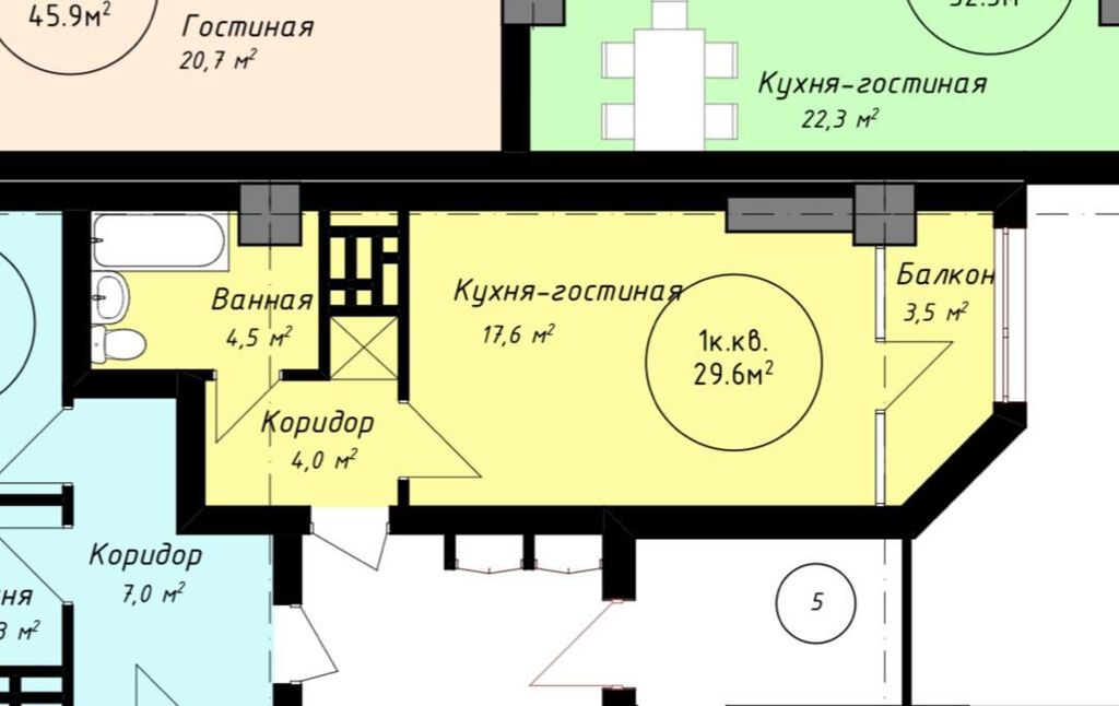 1 комната, 30 м², Шлагбаум Элитка, 8 этаж, ПСО (под самоотделку): фото 1