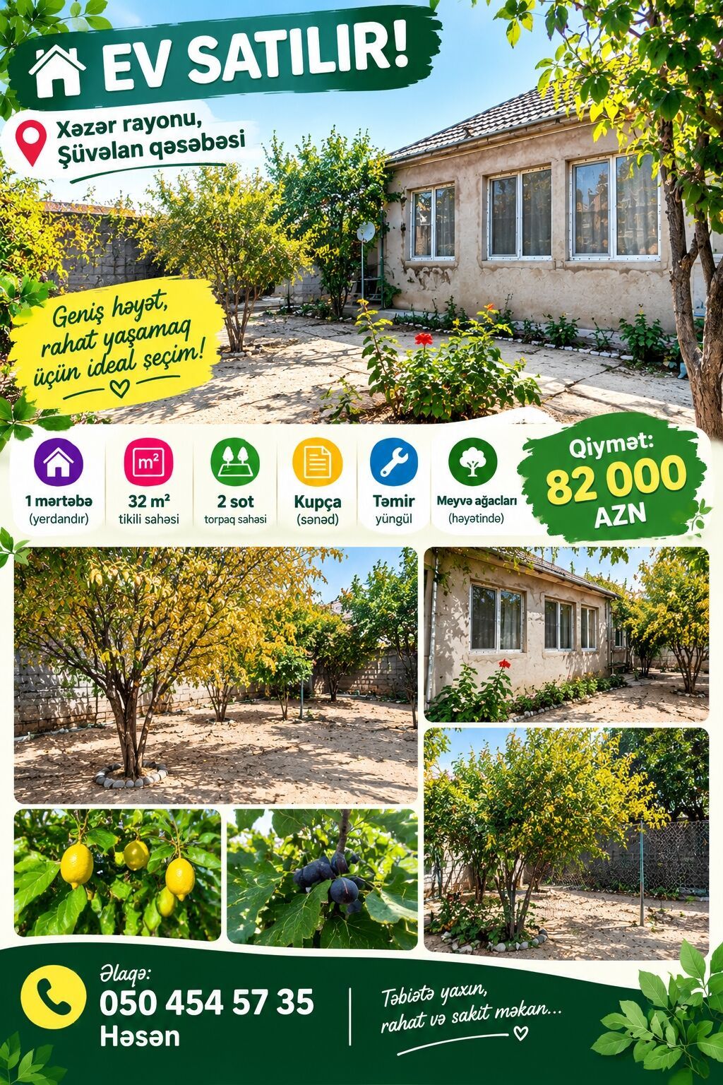 1 otaqlı, 32 kv. m, Kredit yoxdur, Təmirsiz