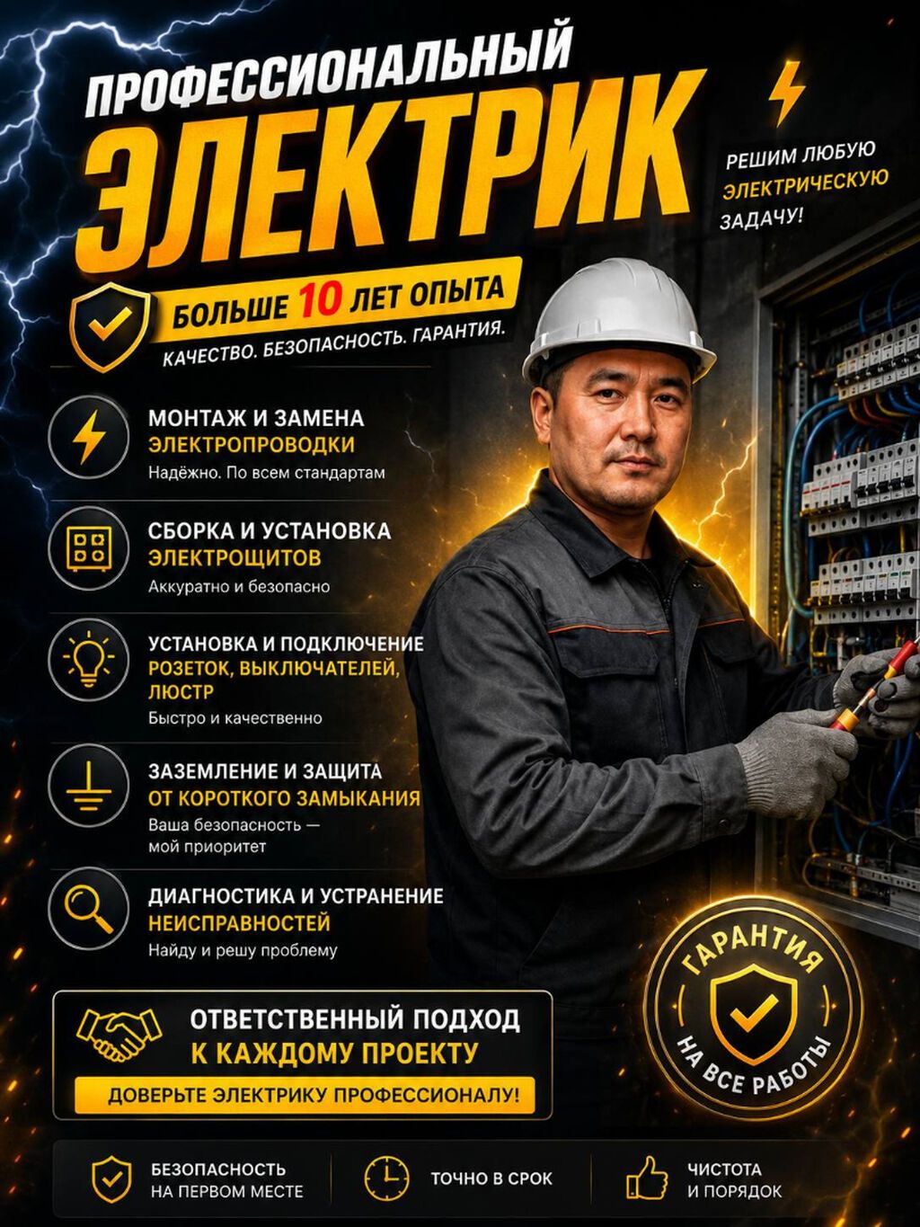 Профессиональные услуги электрика Более 10 лет опыта. Качество