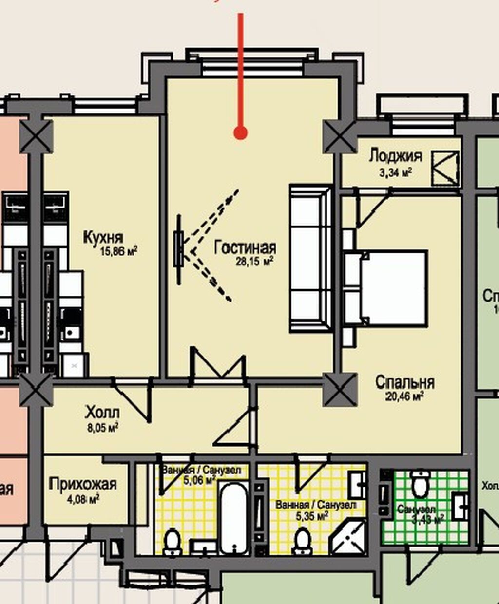 2 комнаты, 88 м², Асанбай мкр Элитка, 2 этаж: фото 4