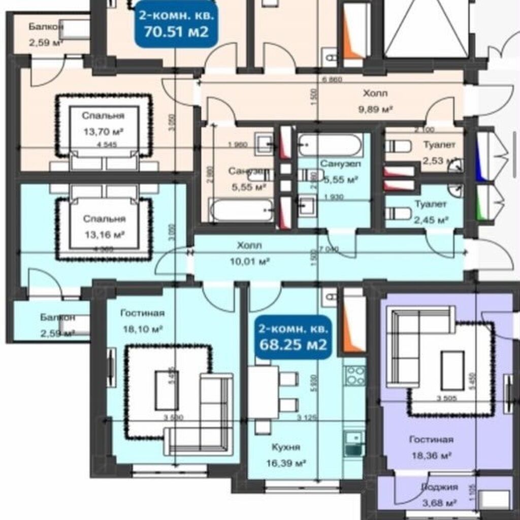 2 комнаты, 68 м², Элитка, 12 этаж, ПСО (под самоотделку) — фото 3