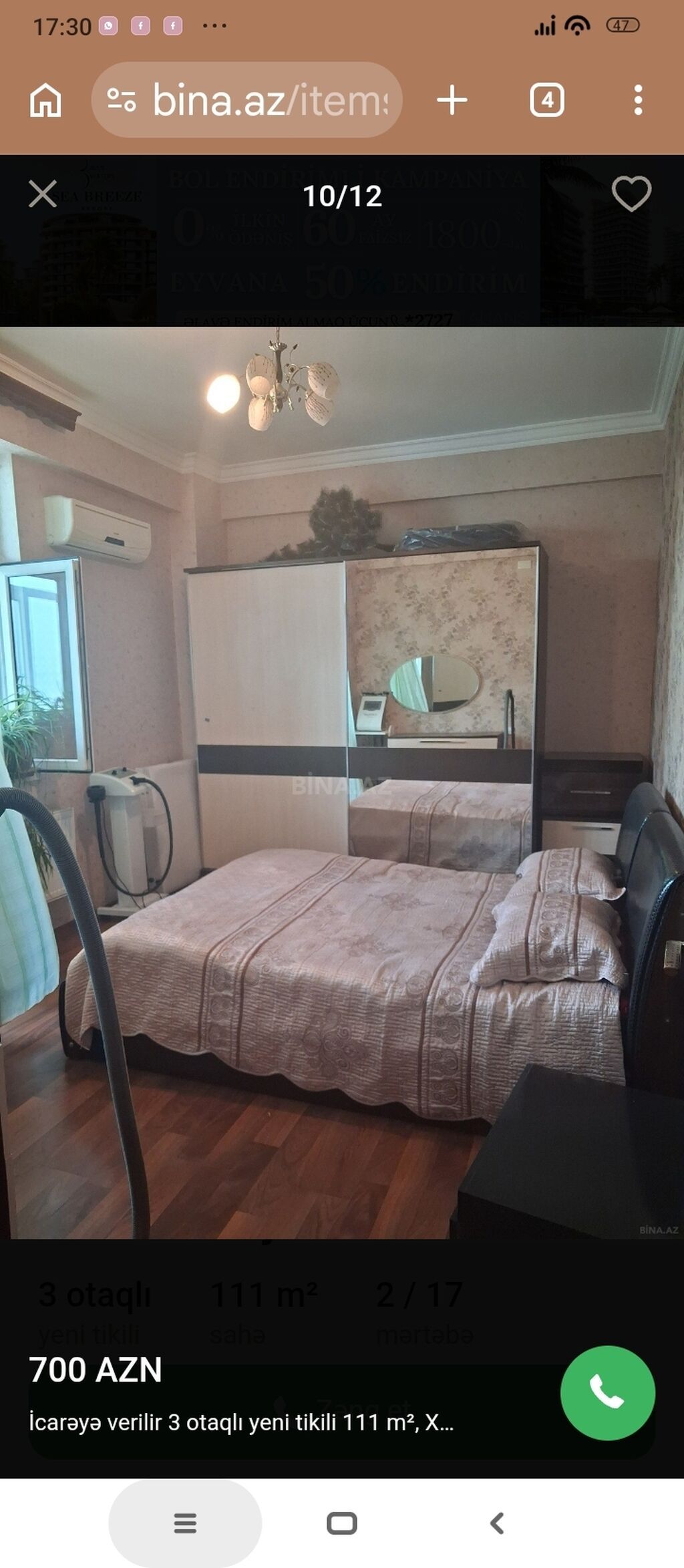 İcarə üçün mənzil – 3 otaqlı, 111 m², yeni tikili, 2/17 mərtəbə.MƏNZİL