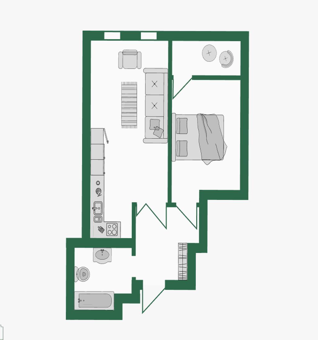 1 комната, 51 м², Азия Молл Элитка, 7 этаж, ПСО (под самоотделку): фото 2