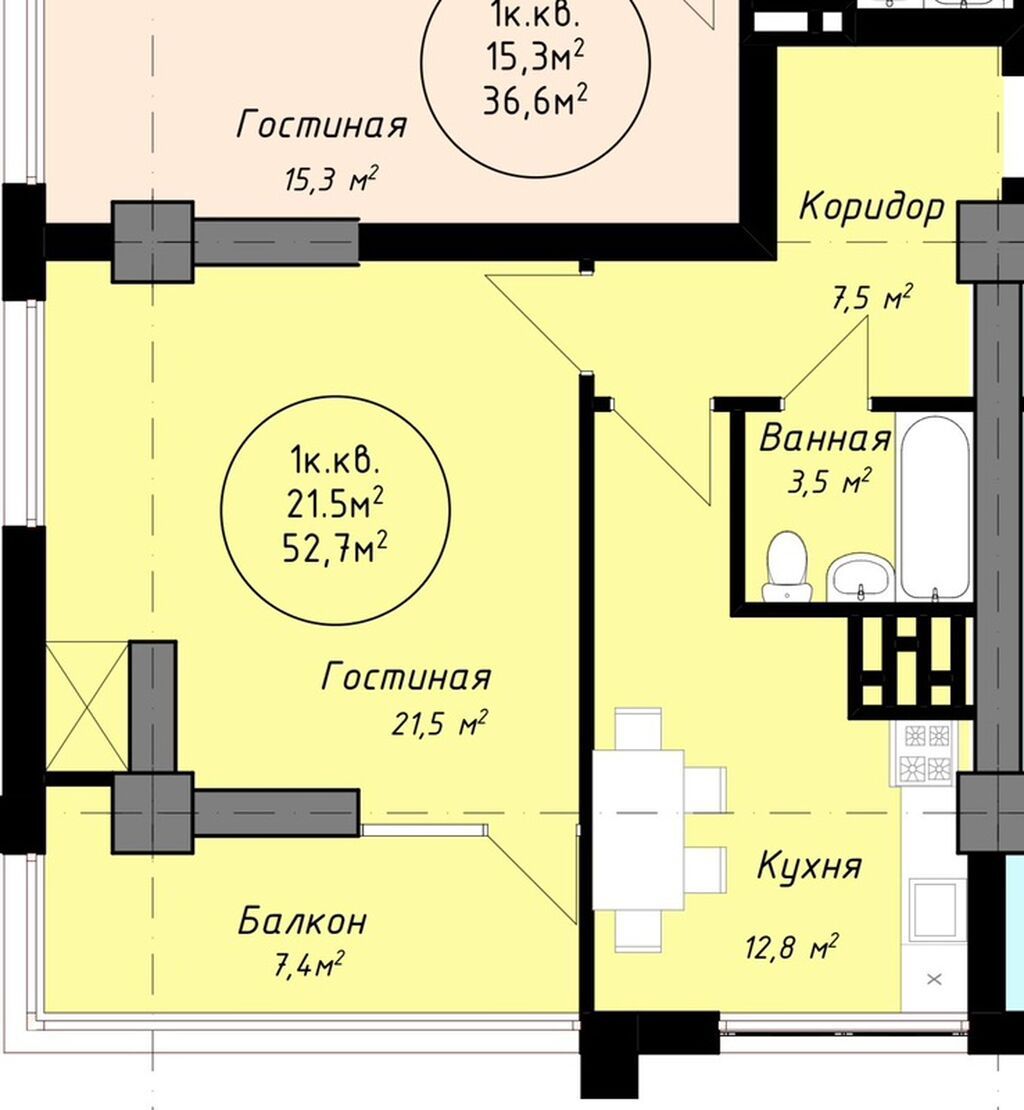 1 комната, 52 м², парк Фучика Элитка, 13 этаж, ПСО (под самоотделку): фото 2
