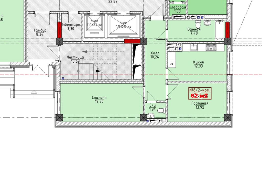 2 комнаты, 62 м², Технопарк Элитка, 1 этаж, ПСО (под самоотделку): фото 3