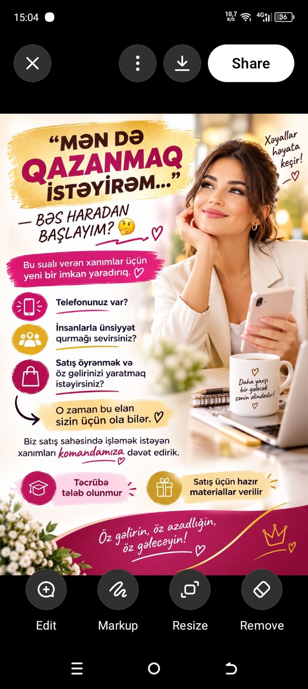 Satış meneceri tələb olunur, Yalnız qadınlar üçün, İstənilən yaş, Təcrübəsiz