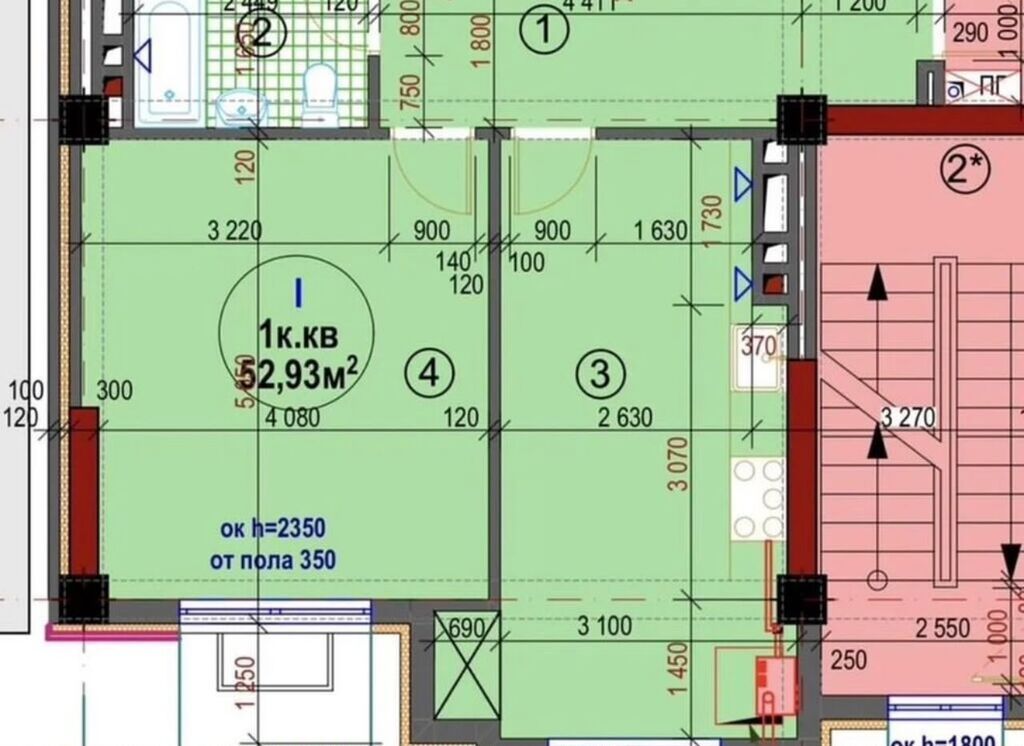 1 комната, 53 м², Асанбай мкр Элитка, 8 этаж, ПСО (под самоотделку): фото 2