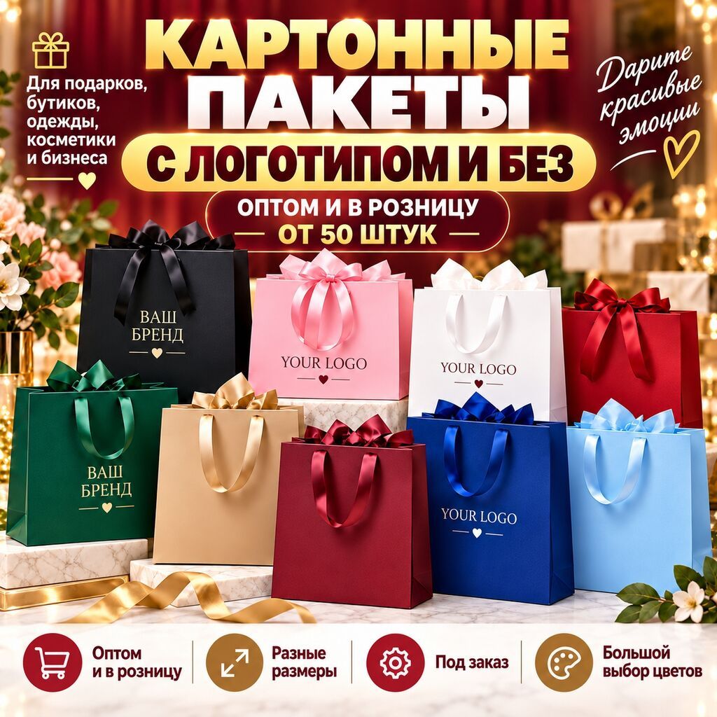 Бумажные / картонные подарочные пакеты с логотипом и без